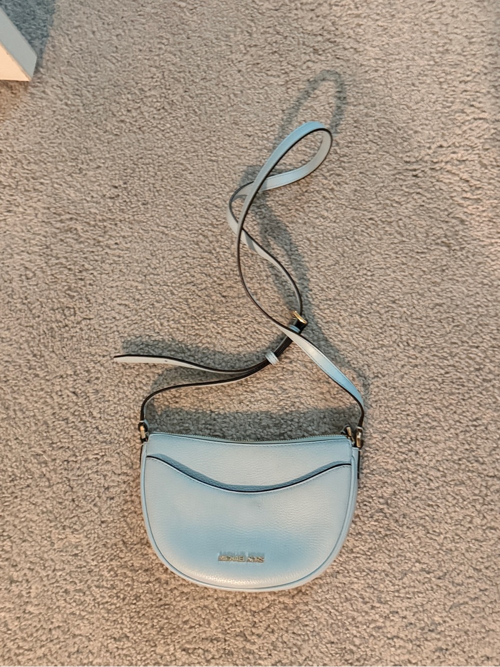 MICHAEL Michael Kors Pale Blue Pebbled Leather Crossbody Saddle Bag